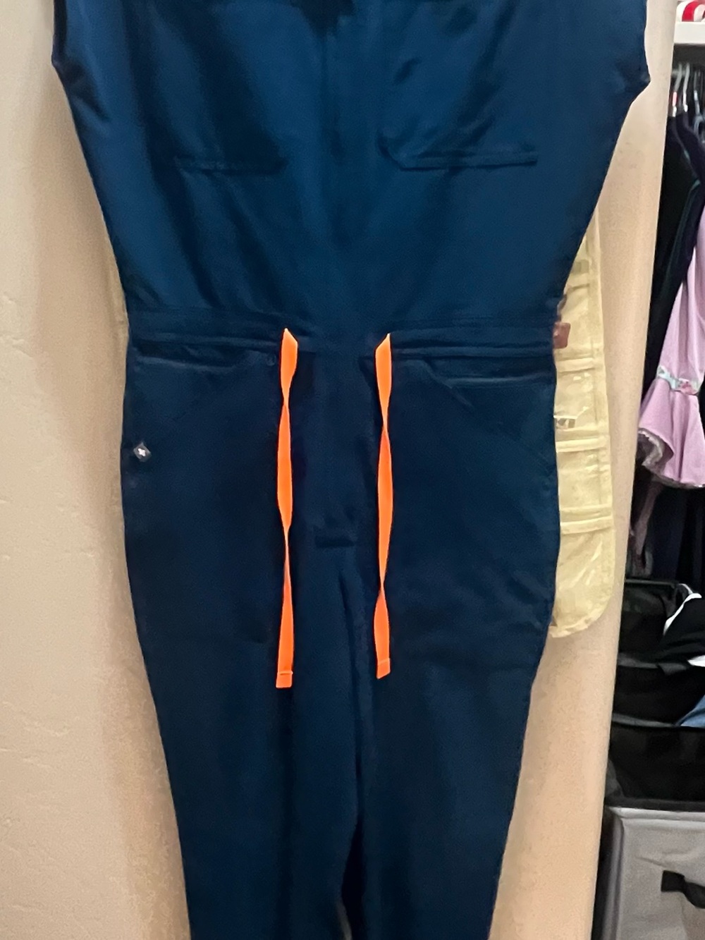 Figs dark teal Jumpsuit with Orange Drawstrings